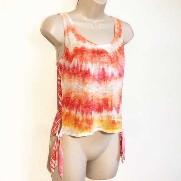 American Rag high low tie dye tank top scoop neck pullover orange white yellow - Picture 3 of 7